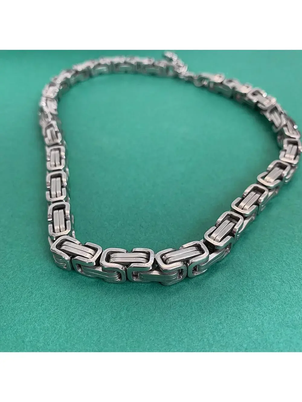 Y2k Cyber Punk style Silver stainless steel interlocked link chain necklace.